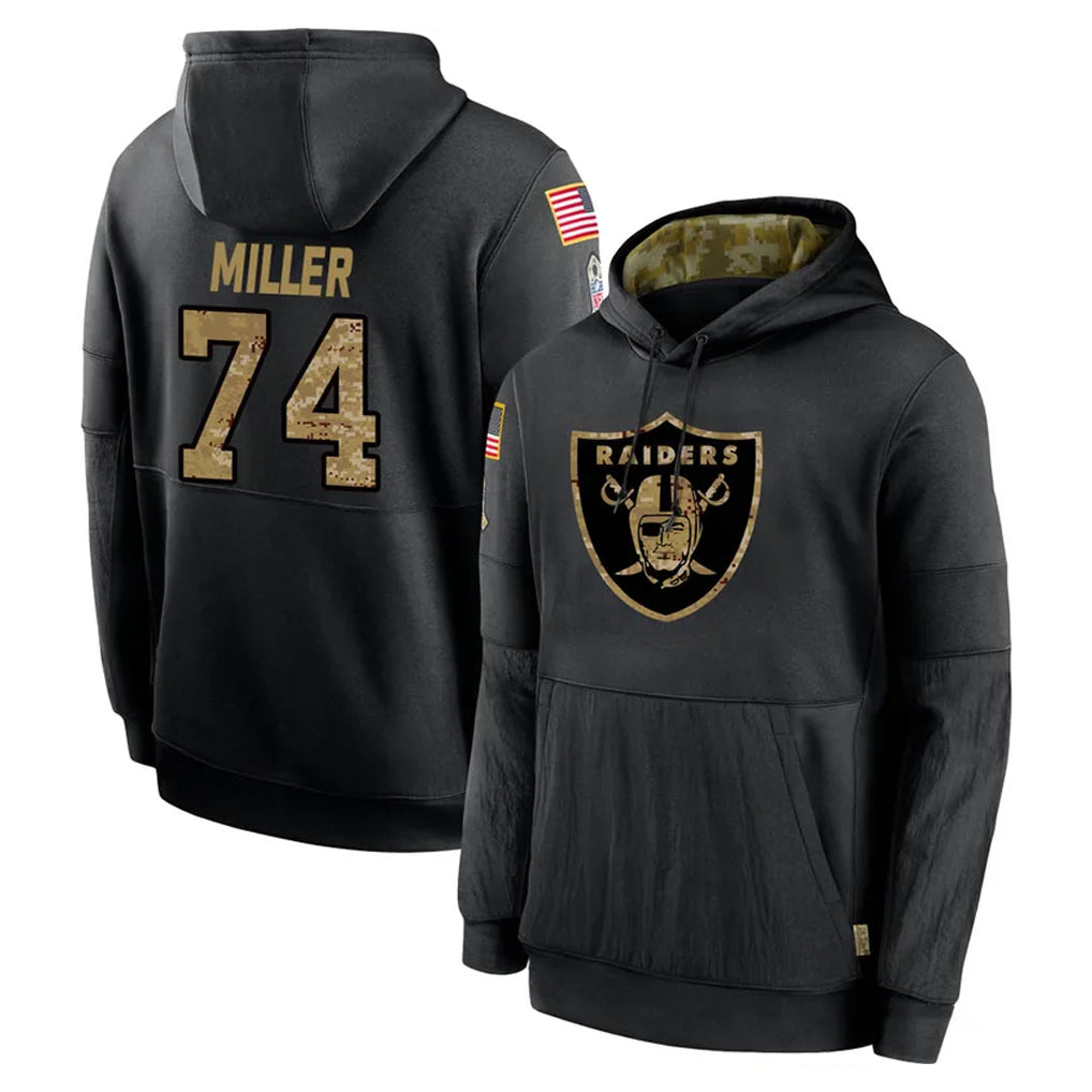 Kieara LV.Raiders #74 Kolton Miller Player Black Salute to Service Hoodies Limited Game Stitched Jerseys