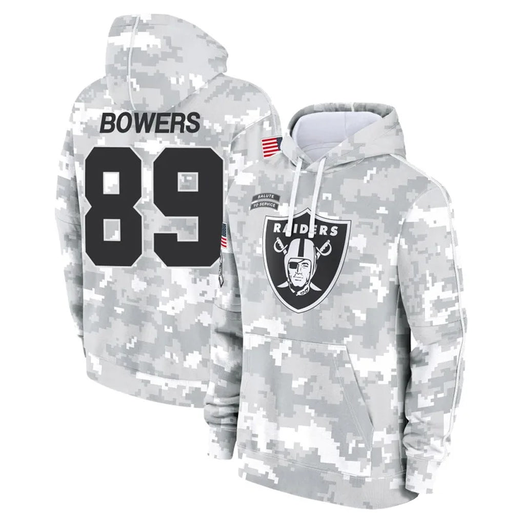 Kieara LV.Raiders #89 Brock Bowers Player Arctic Camo Salute to Service Hoodies Stitched Jerseys