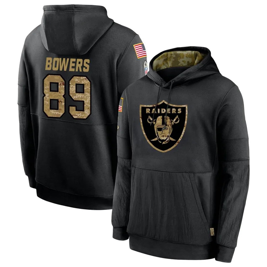 Kieara LV.Raiders #89 Brock Bowers Player Salute to Service Black Hoodies Stitched Jerseys