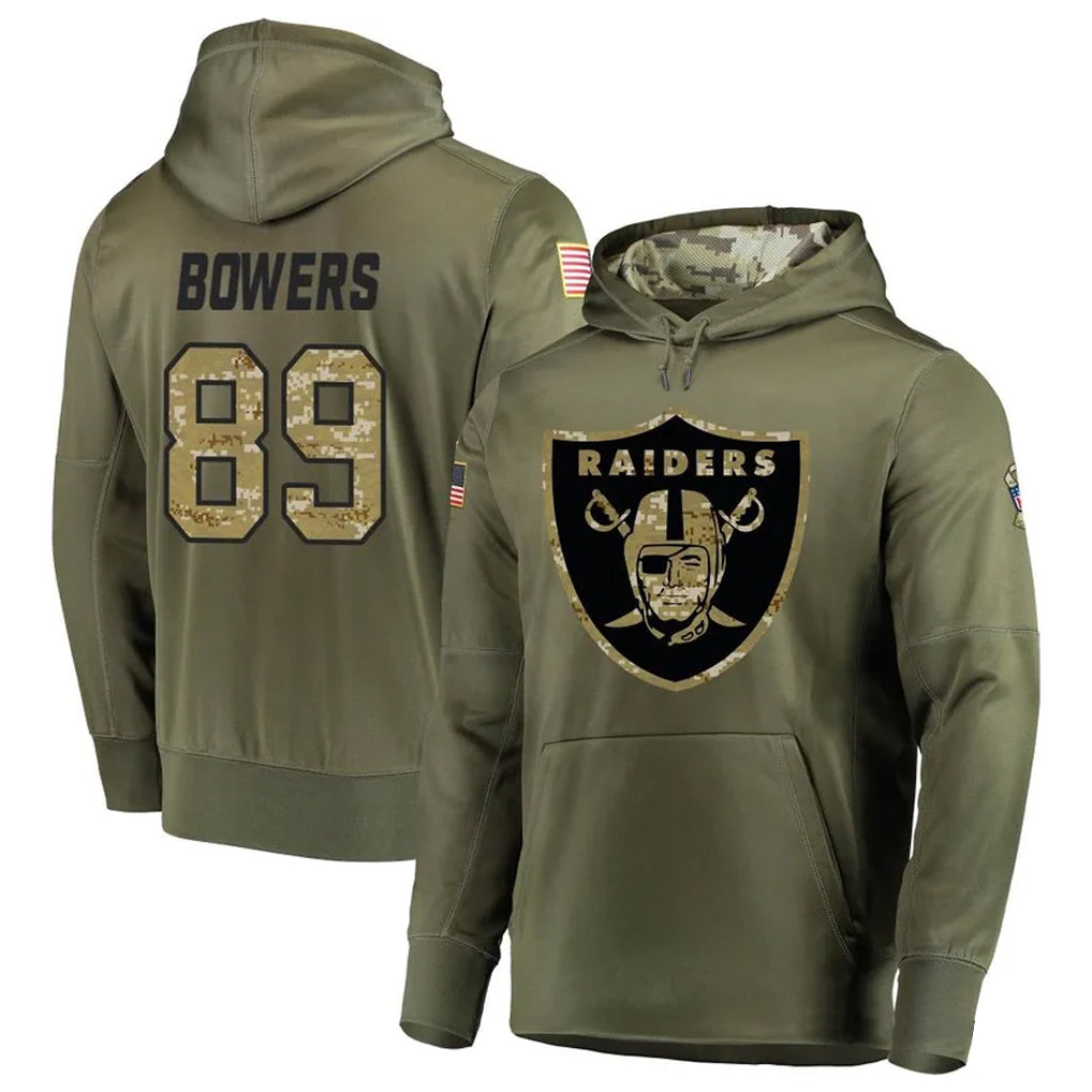 Kieara LV.Raiders #89 Brock Bowers Player Salute to Service Olive Hoodies Stitched Jerseys