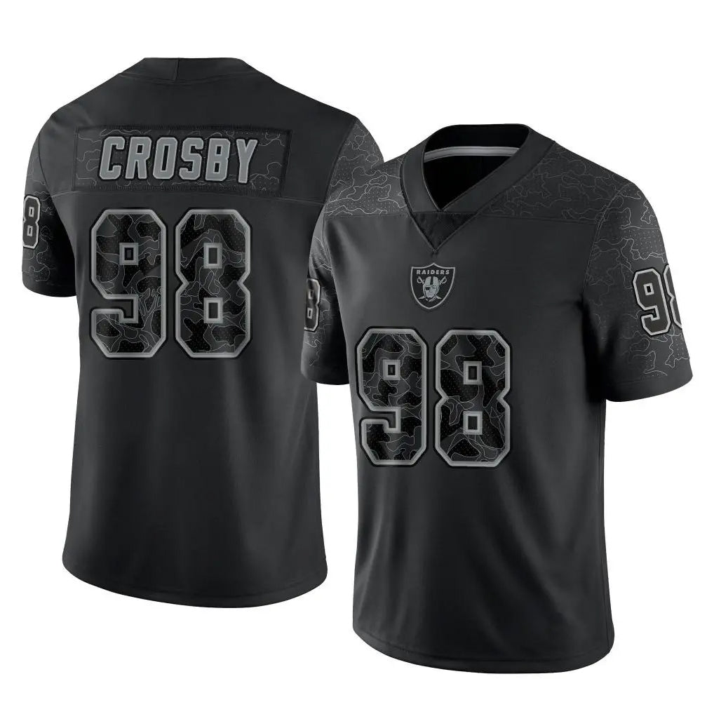 Kieara LV.Raiders #98 Maxx Crosby Player Black Reflective Limited Game Stitched Jerseys