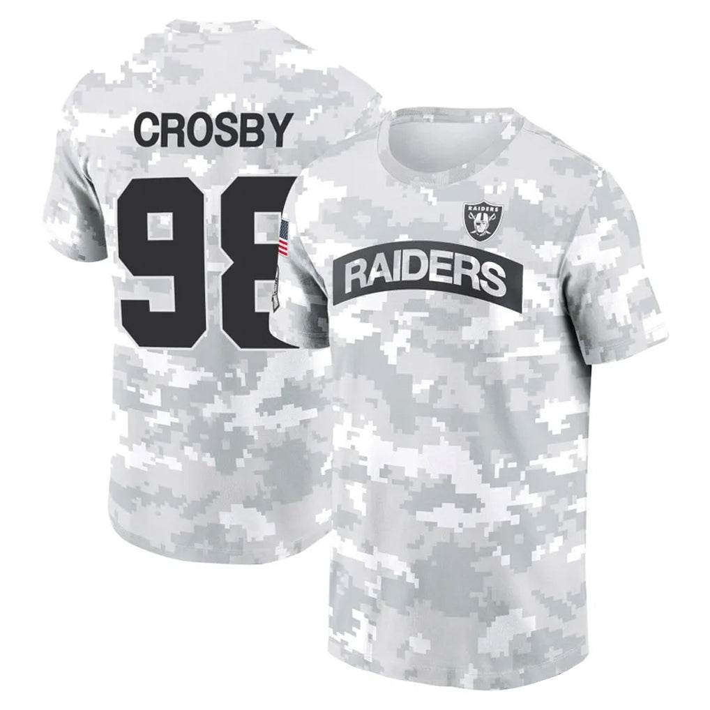 Kieara LV.Raiders #98 Maxx Crosby Player Black Salute to Service T-Shirts Stitched Jerseys
