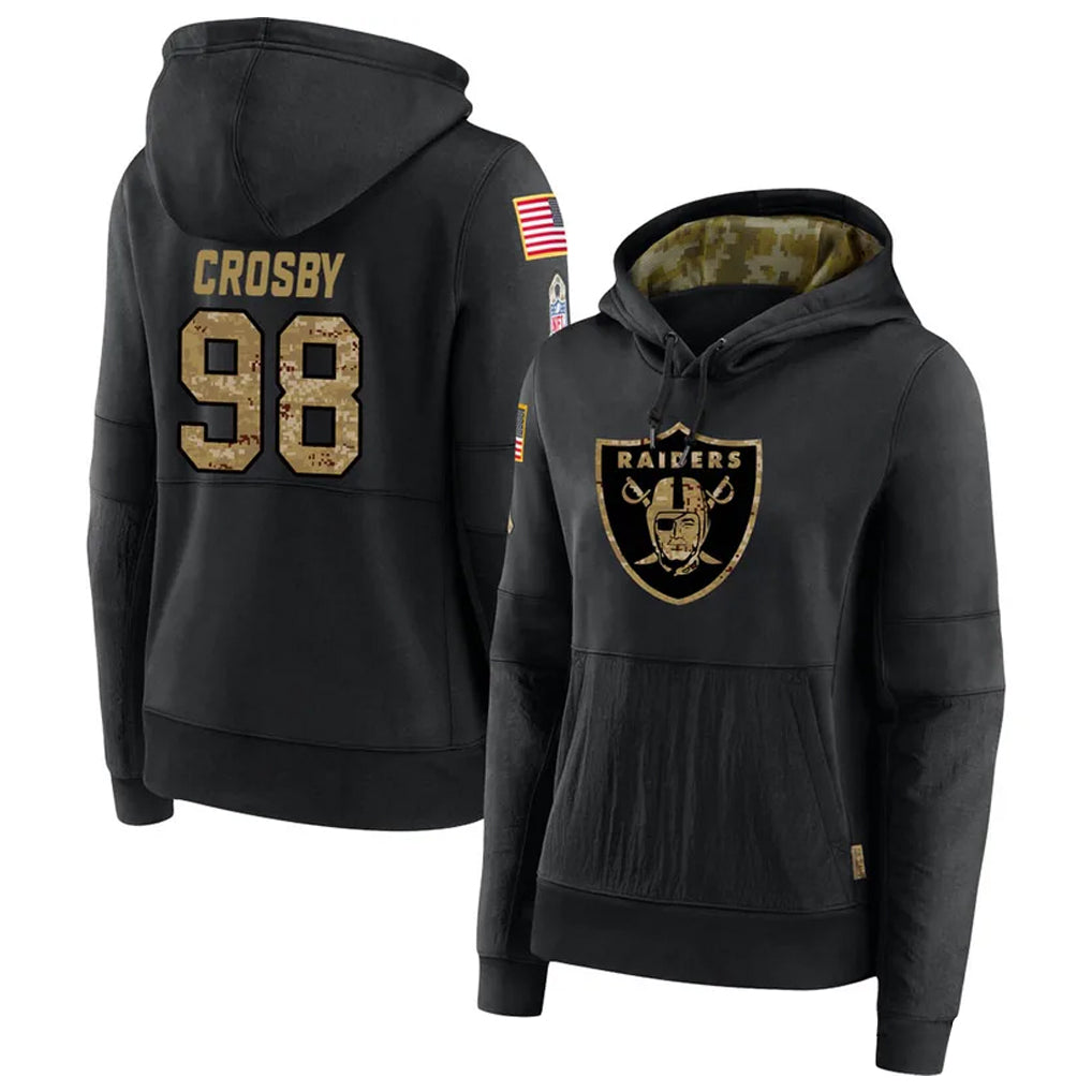 Kieara LV.Raiders #98 Maxx Crosby Player Salute to Service Black Hoodies Stitched Jerseys