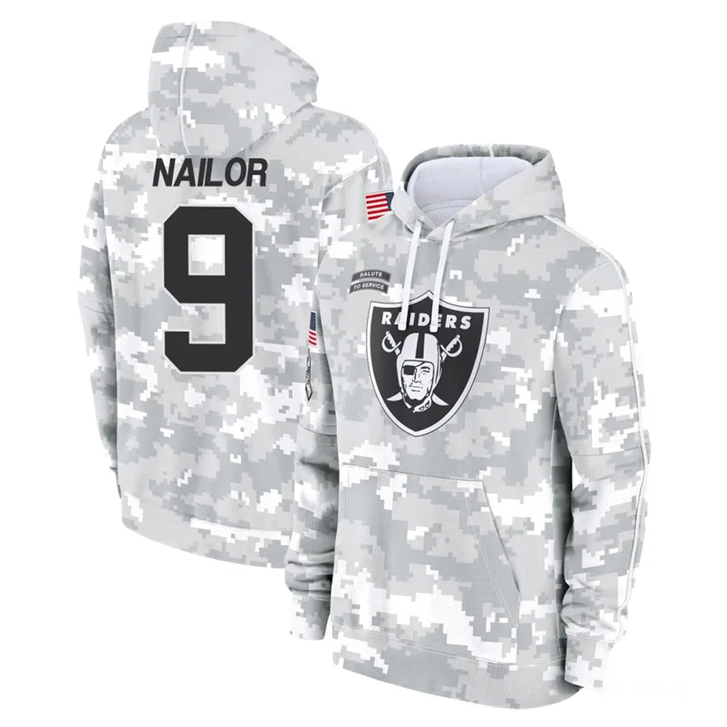 Kieara LV.Raiders #9 Jalen Nailor Player Arctic Camo Salute to Service Hoodies Limited Game Stitched Jerseys