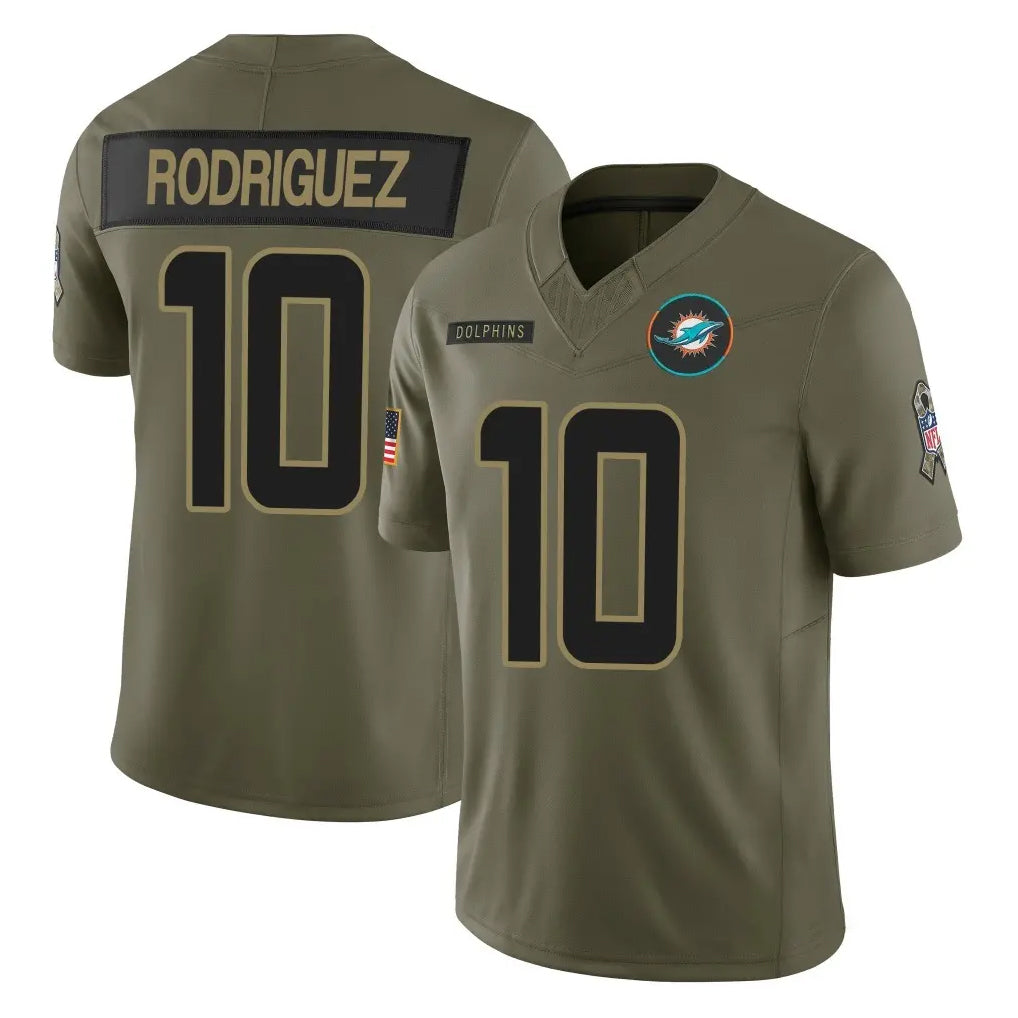 Kieara M.Dolphins #10 Jacob Rodriguez Player Olive 2025 Salute To Service Limited Game Stitched Jerseys