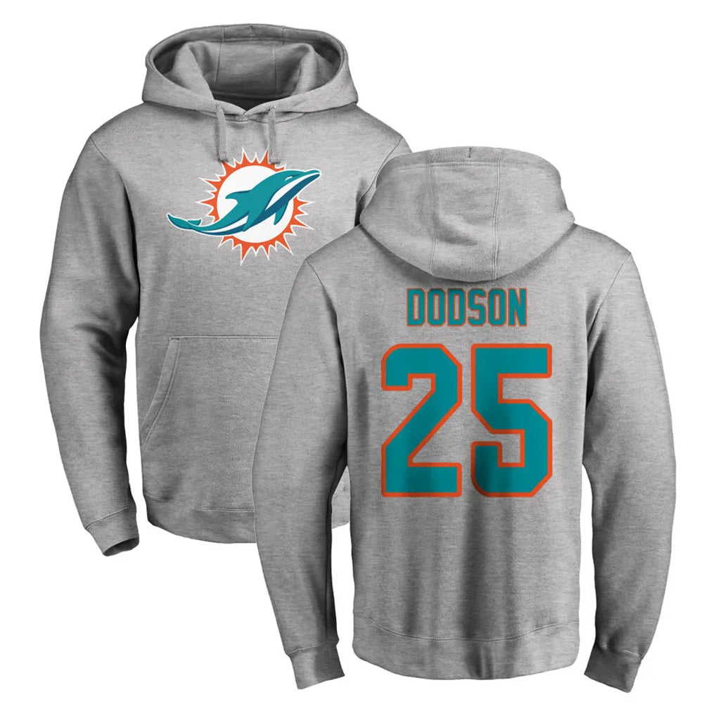 Kieara M.Dolphins #25 Tyrel Dodson Player Gray LOGO Pullover Hoodies Limited Stitched Jerseys