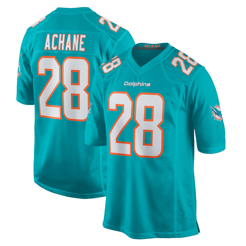 Kieara M.Dolphins #28 De'Von Achane Player Aqua Home Game Stitched Jerseys