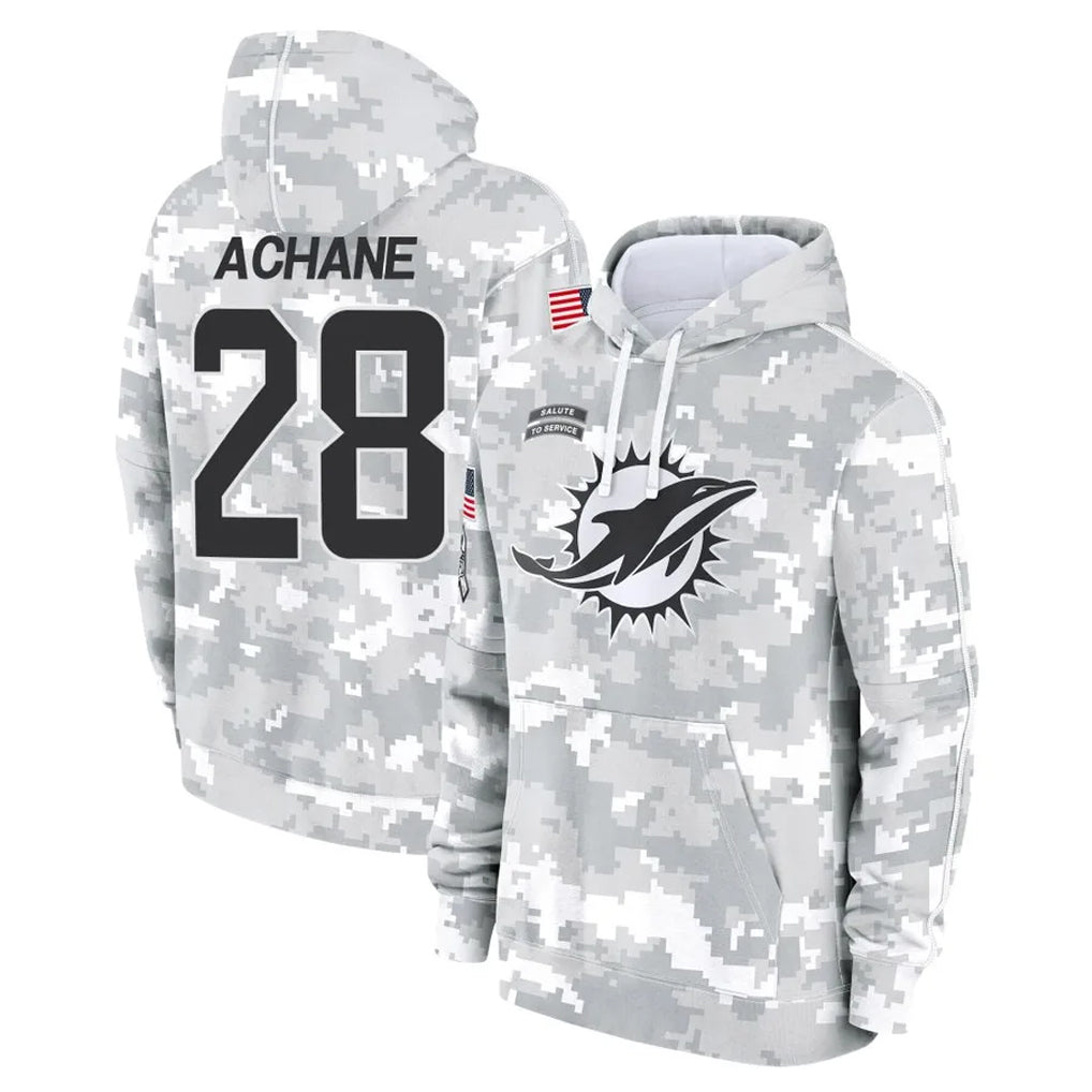 Kieara M.Dolphins #28 De'Von Achane Player Arctic Camo Salute to Service Hoodies Limited Game Stitched Jerseys