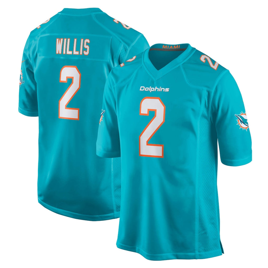 Kieara M.Dolphins #2 Malik Willis Player Aqua Home Game Stitched Jerseys