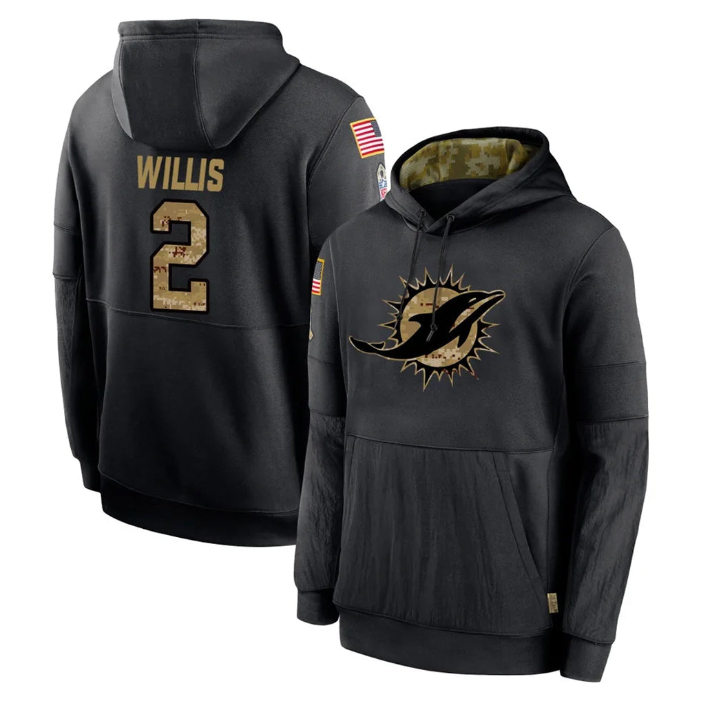 Kieara M.Dolphins #2 Malik Willis Player Black Salute to Service Hoodies Limited Game Stitched Jerseys