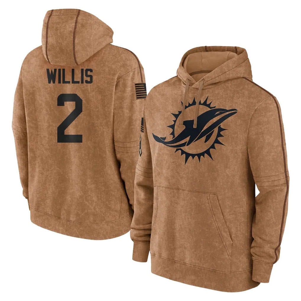 Kieara M.Dolphins #2 Malik Willis Player Brown Salute to Service Hoodies Limited Game Stitched Jerseys