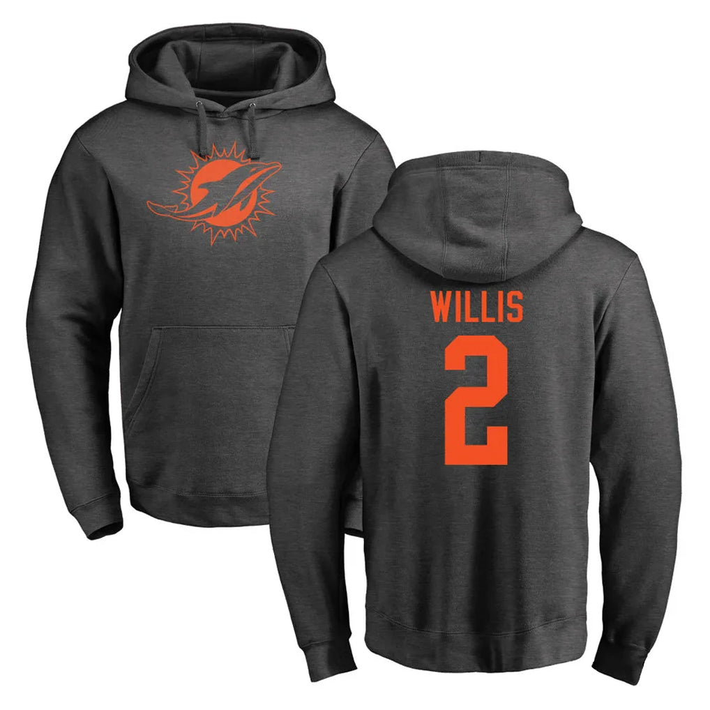Kieara M.Dolphins #2 Malik Willis Player Darkgray Pullover Hoodies Limited Stitched Jerseys