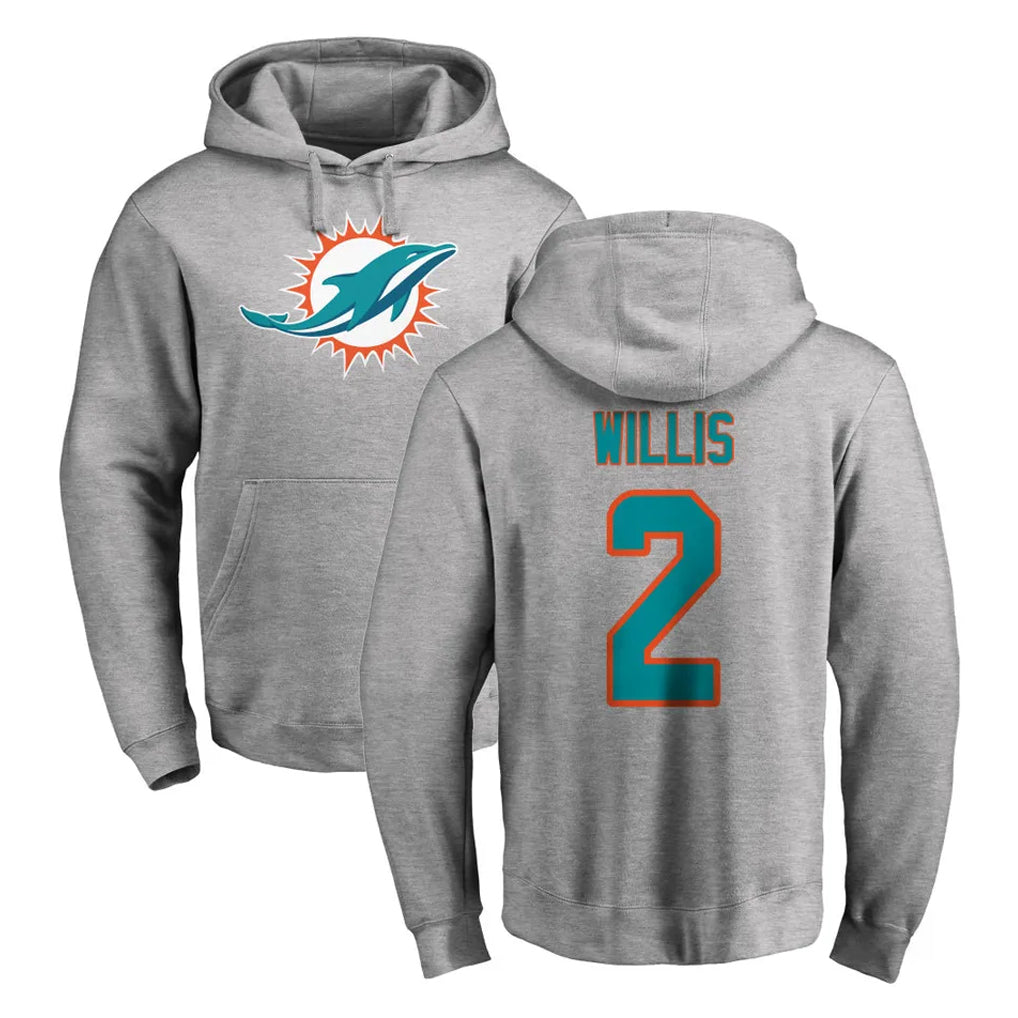 Kieara M.Dolphins #2 Malik Willis Player Gray LOGO Pullover Hoodies Limited Stitched Jerseys