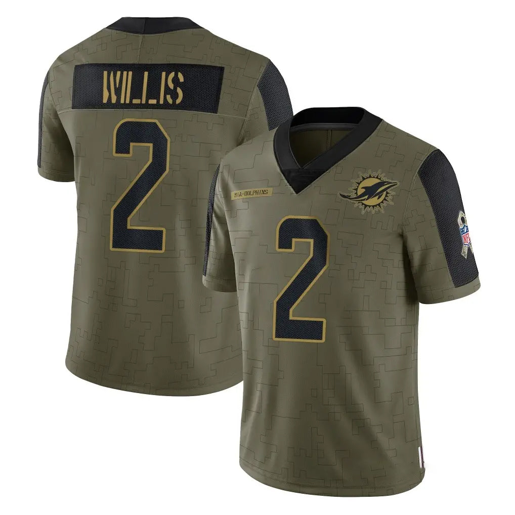 Kieara M.Dolphins #2 Malik Willis Player Olive Salute To Service Limited Game Stitched Jerseys
