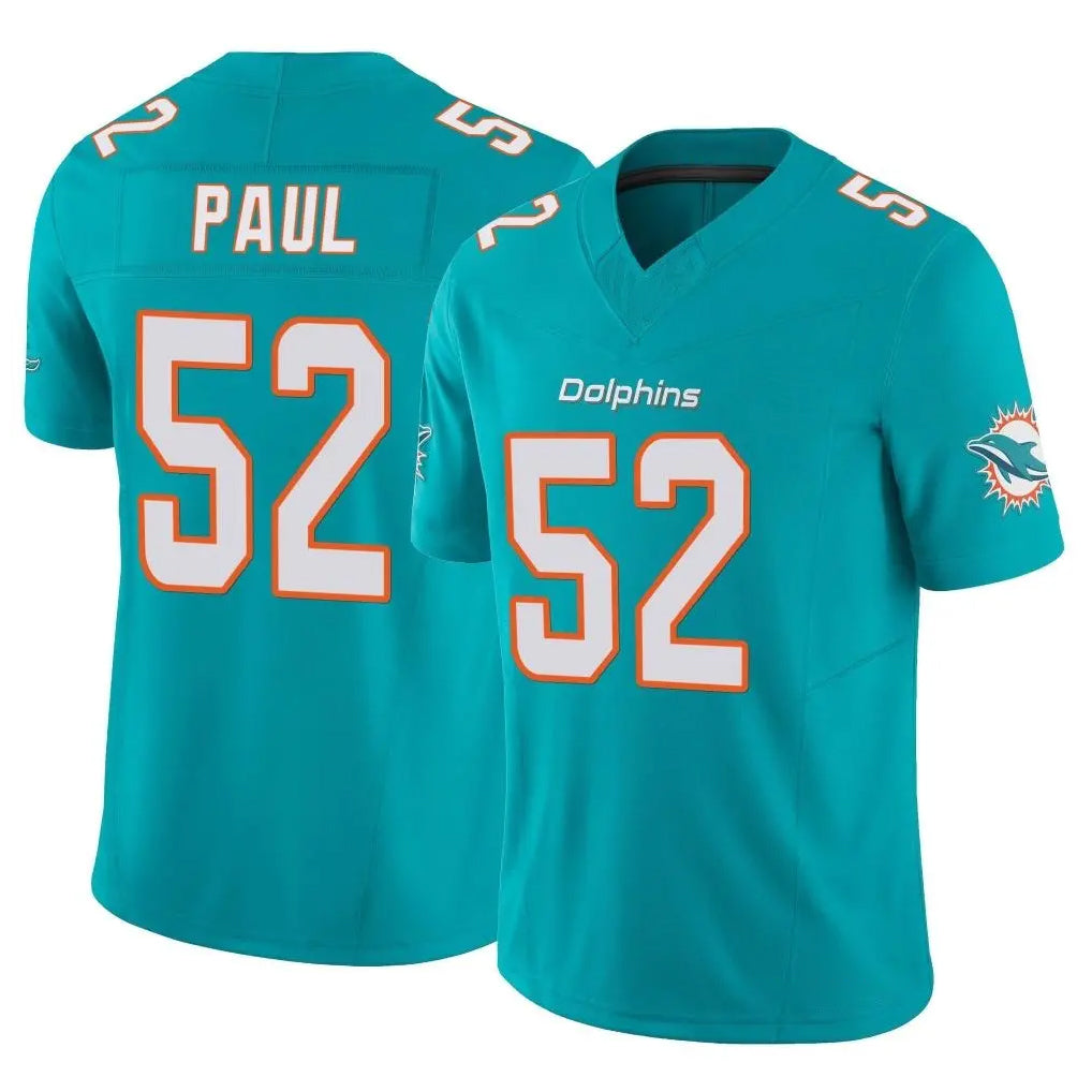 Kieara M.Dolphins #52 Patrick Paul Player Aqua Limited Vapor F.U.S.E. Home Game Stitched Jerseys