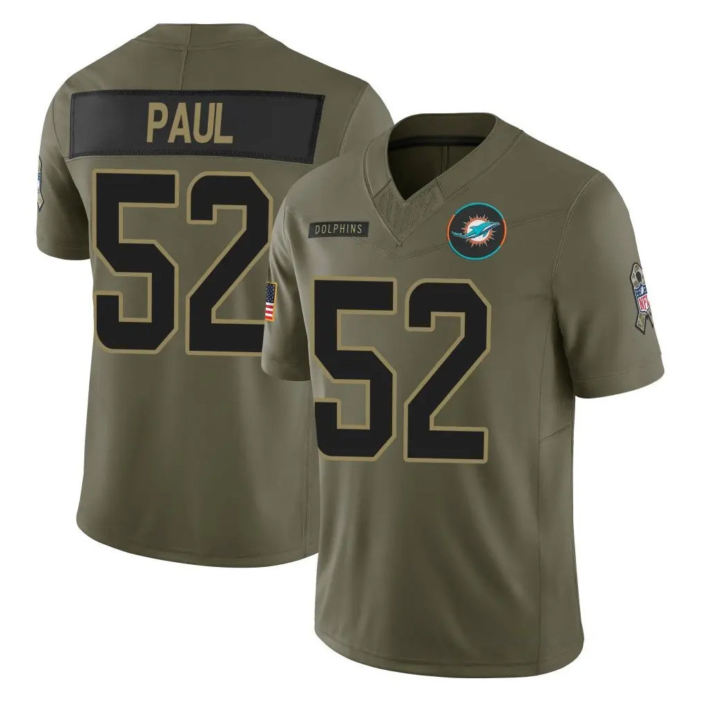 Kieara M.Dolphins #52 Patrick Paul Player Olive 2025 Salute To Service Limited Game Stitched Jerseys