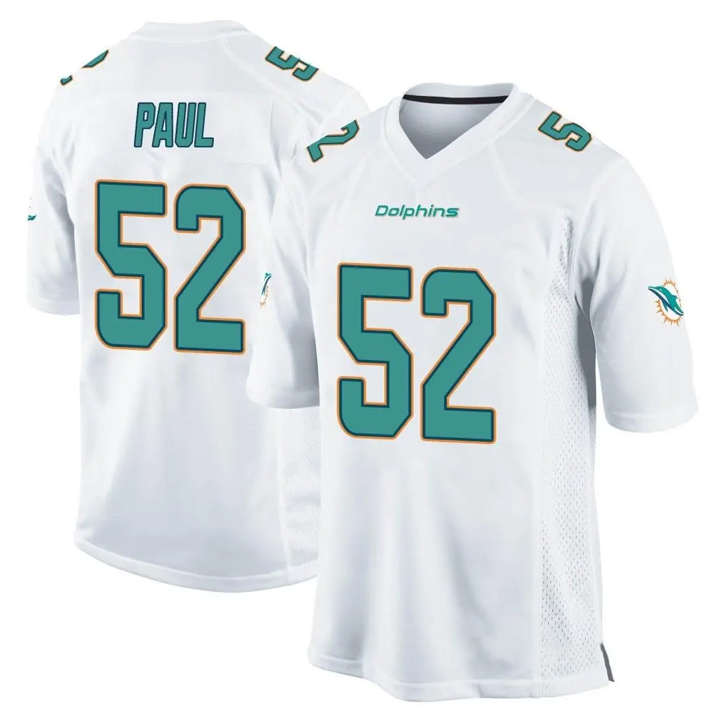 Kieara M.Dolphins #52 Patrick Paul Player White Home Game Stitched Jerseys