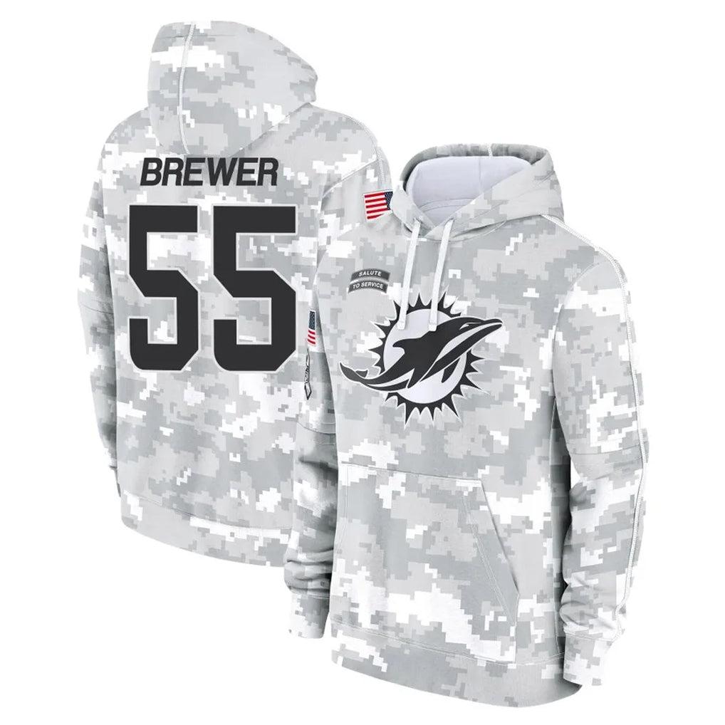 Kieara M.Dolphins #55 Aaron Brewer Player Arctic Camo Salute to Service Hoodies Limited Game Stitched Jerseys