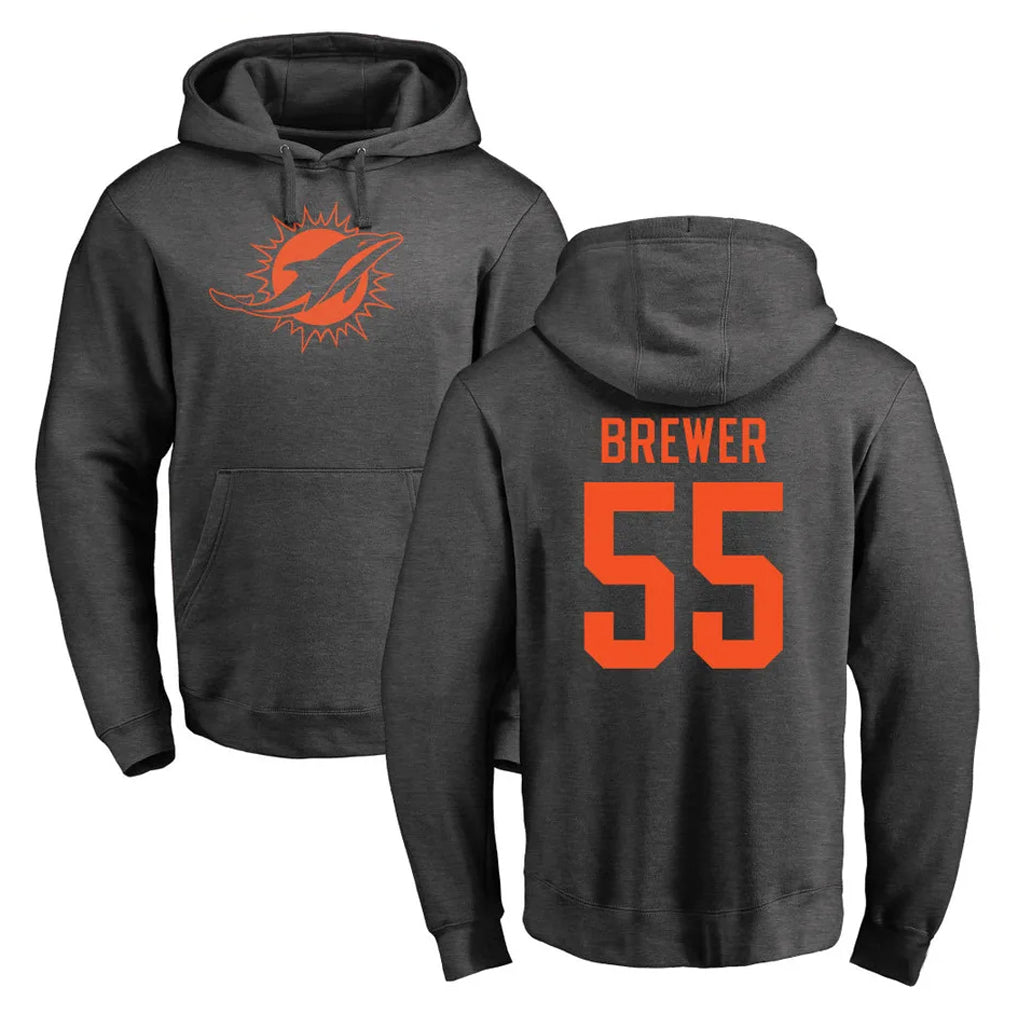 Kieara M.Dolphins #55 Aaron Brewer Player Darkgray Pullover Hoodies Limited Stitched Jerseys