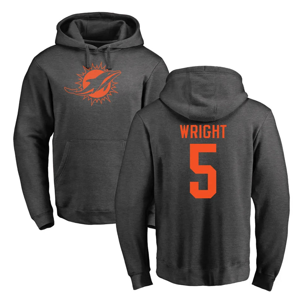 Kieara M.Dolphins #5 Jaylen Wright Player Darkgray Pullover Hoodies Limited Stitched Jerseys