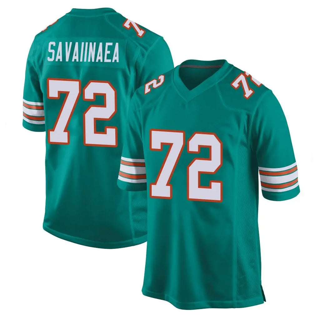 Kieara M.Dolphins #72 Jonah Savaiinaea Player Aqua Alternate Home Game Stitched Jerseys