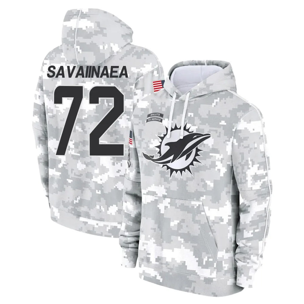 Kieara M.Dolphins #72 Jonah Savaiinaea Player Arctic Camo Salute to Service Hoodies Limited Game Stitched Jerseys