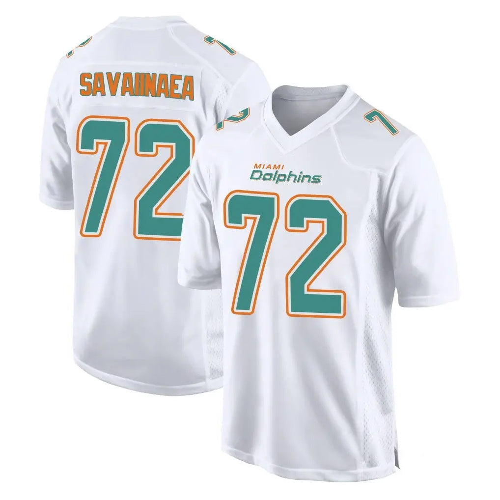 Kieara M.Dolphins #72 Jonah Savaiinaea Player White Fashion Home Game Stitched Jerseys