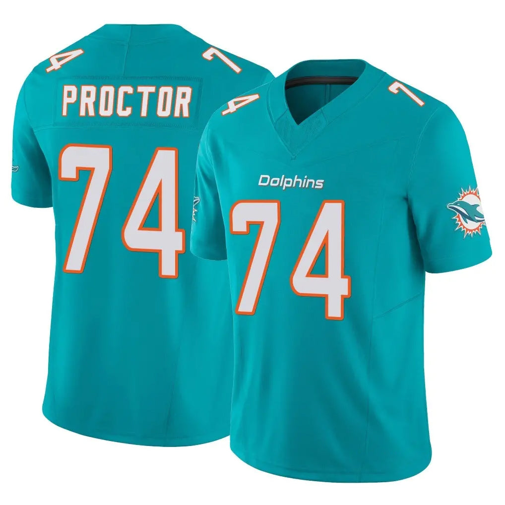 Kieara M.Dolphins #74 Kadyn Proctor Player Aqua Limited Vapor F.U.S.E. Home Game Stitched Jerseys