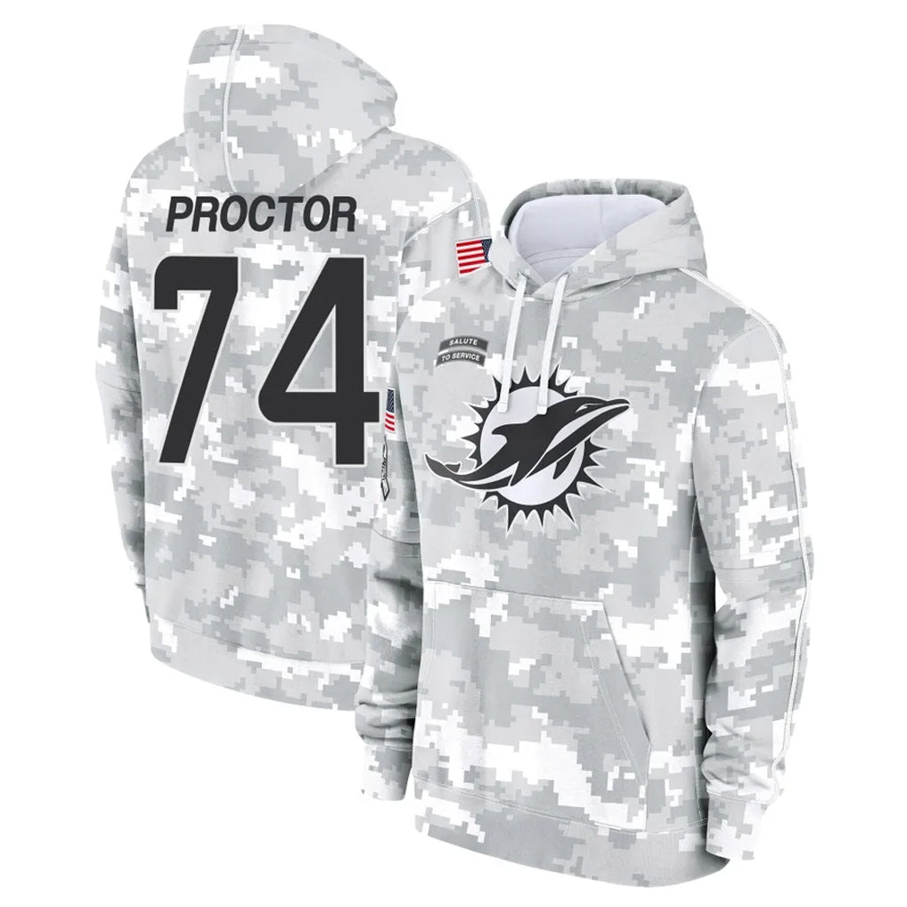Kieara M.Dolphins #74 Kadyn Proctor Player Arctic Camo Salute to Service Hoodies Limited Game Stitched Jerseys