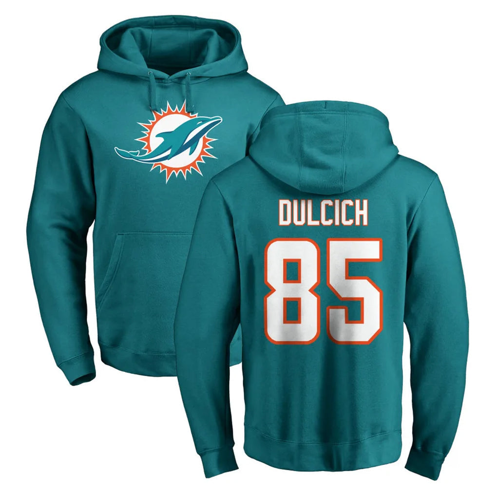 Kieara M.Dolphins #85 Greg Dulcich Player Aqua LOGO Pullover Hoodies Limited Stitched Jerseys