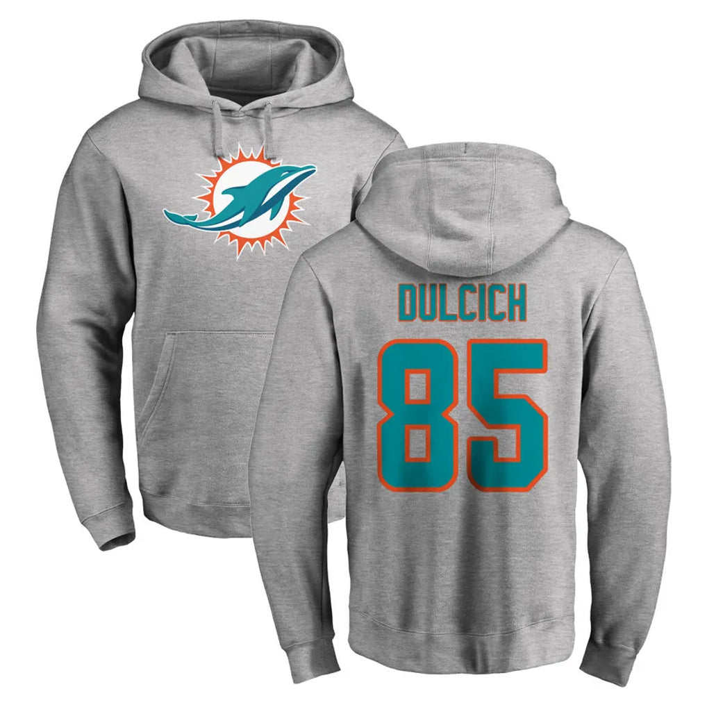 Kieara M.Dolphins #85 Greg Dulcich Player Gray LOGO Pullover Hoodies Limited Stitched Jerseys