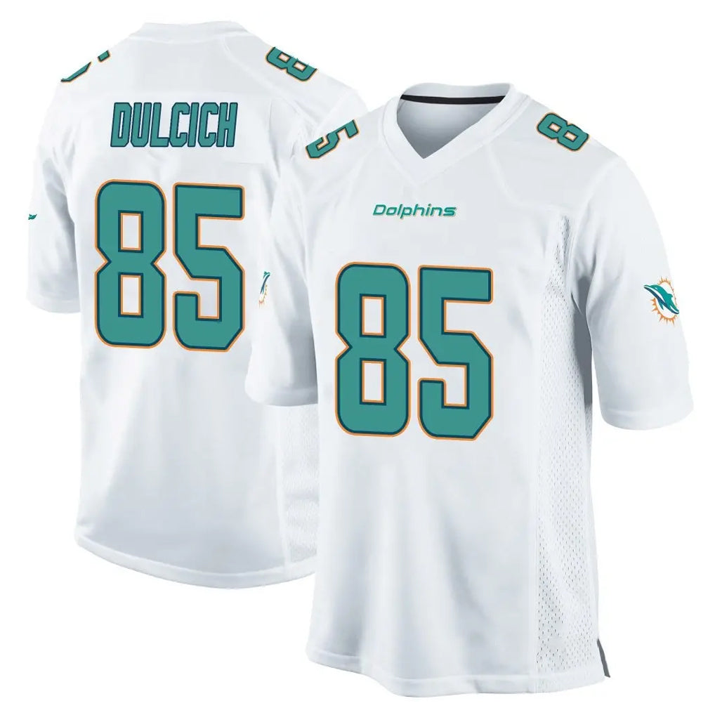 Kieara M.Dolphins #85 Greg Dulcich Player White Home Game Stitched Jerseys