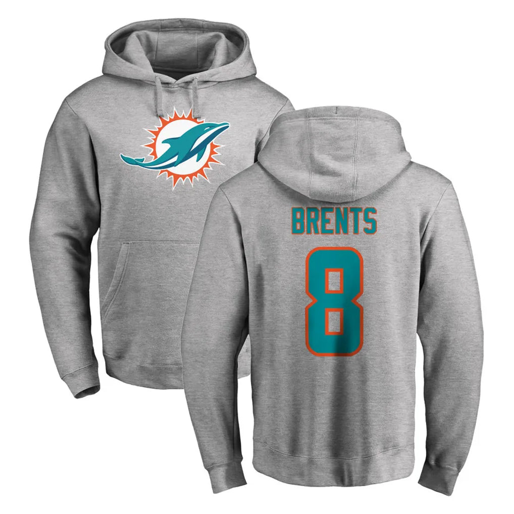 Kieara M.Dolphins #8 JuJu Brents Player Gray LOGO Pullover Hoodies Limited Stitched Jerseys