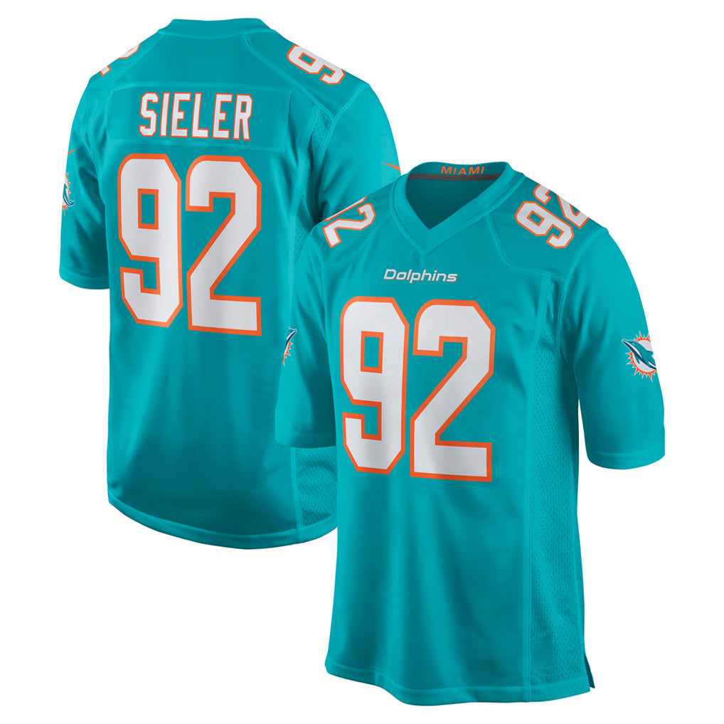 Kieara M.Dolphins #92 Zach Sieler Player Aqua Home Game Stitched Jerseys