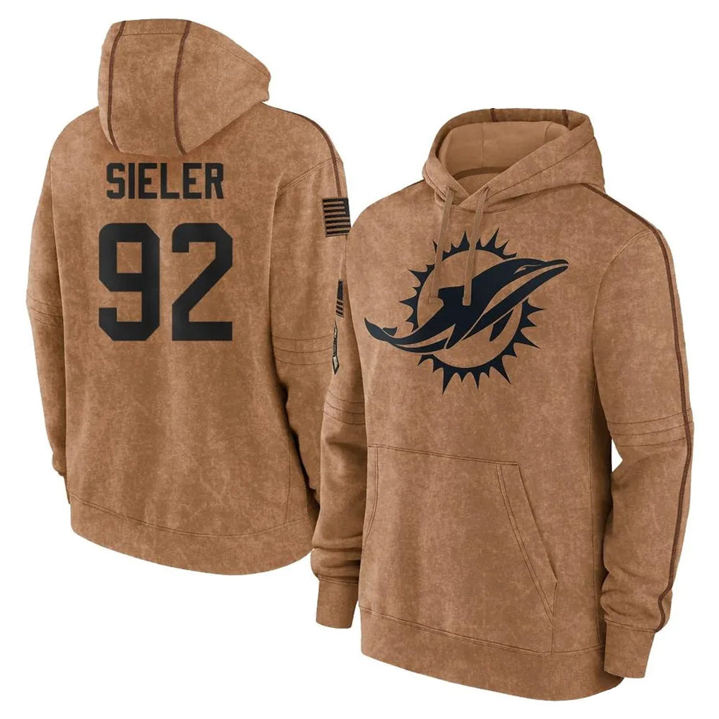 Kieara M.Dolphins #92 Zach Sieler Player Brown Salute to Service Hoodies Limited Game Stitched Jerseys