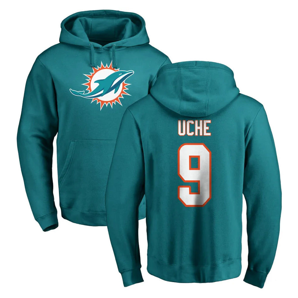 Kieara M.Dolphins #9 Joshua Uche Player Aqua LOGO Pullover Hoodies Limited Stitched Jerseys