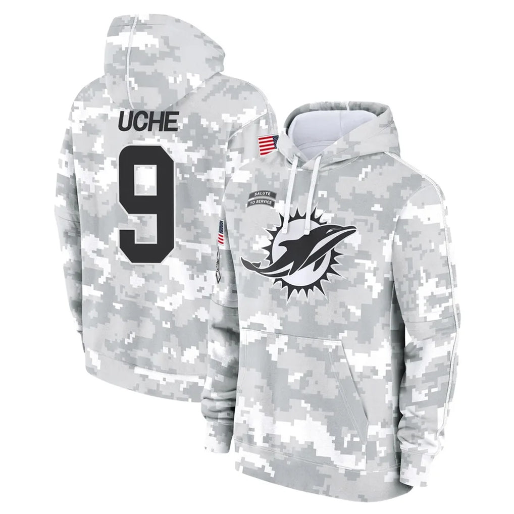 Kieara M.Dolphins #9 Joshua Uche Player Arctic Camo Salute to Service Hoodies Limited Game Stitched Jerseys