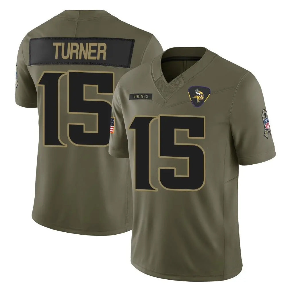 Kieara MN.Vikings #15 Dallas Turner Player Olive 2025 Salute To Service Limited Game Stitched Jerseys