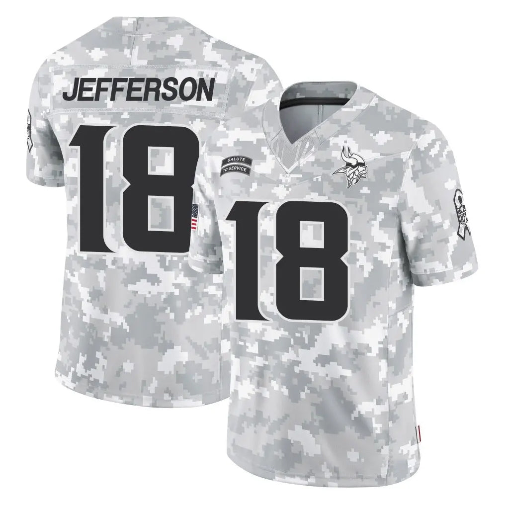 Kieara MN.Vikings #18 Justin Jefferson Player Arctic Camo Salute To Service Limited Game Stitched Jerseys