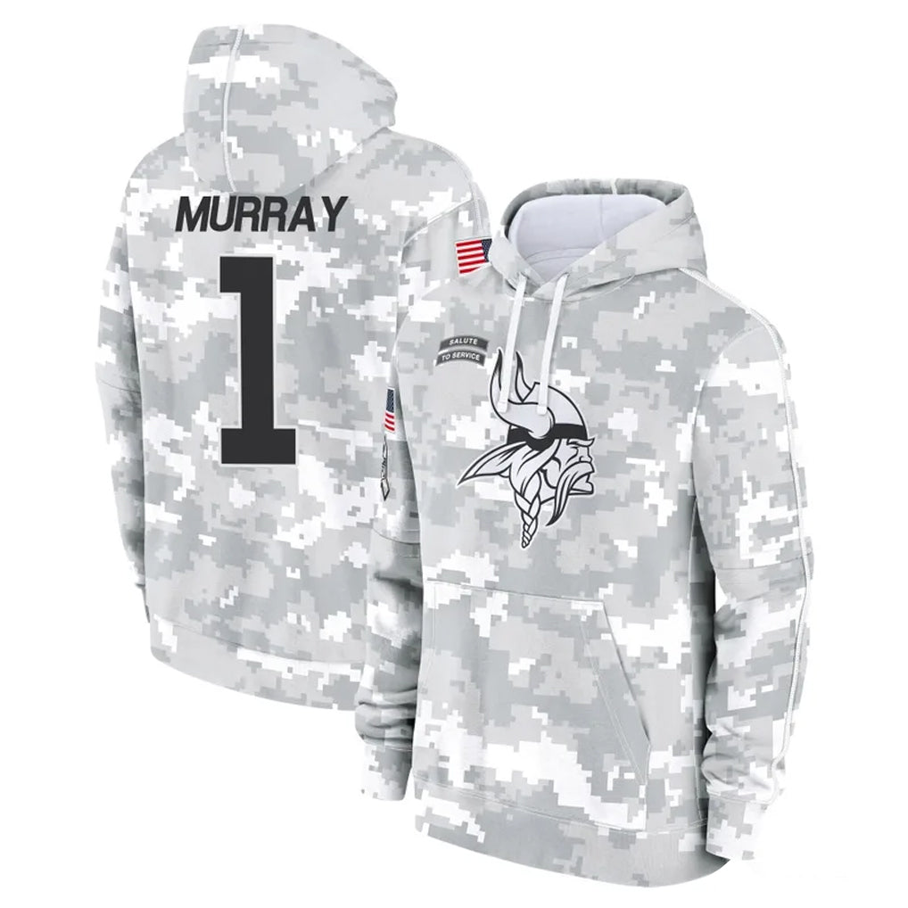 Kieara MN.Vikings #1 Kyler Murray Player Arctic Camo Salute to Service Pullover Hoodies Limited Game Stitched Jerseys