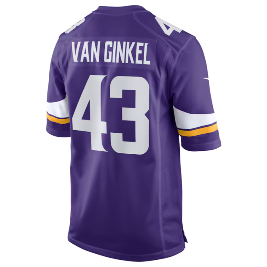Kieara MN.Vikings #43 Andrew Van Ginkel Purple Team Game Jersey Stitched American Stitched Jerseys
