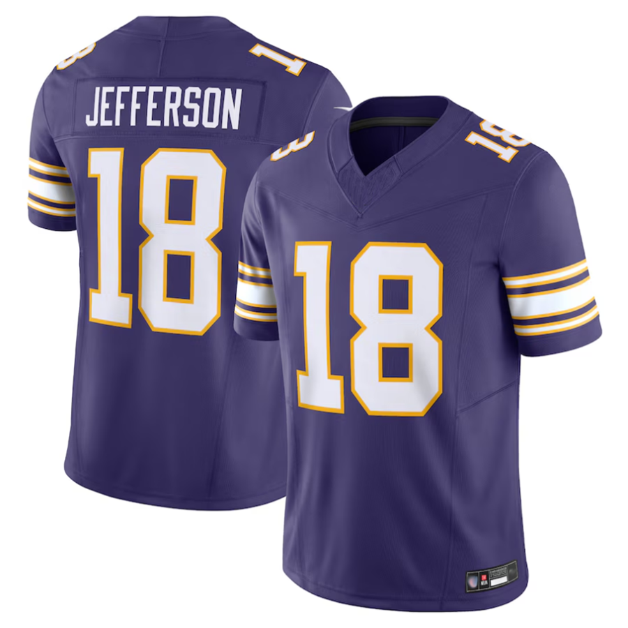 Kieara MN.Vikings #18 Justin Jefferson Player Purple Vapor F.U.S.E. Limited Stitched Jerseys