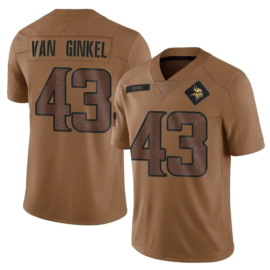 Kieara MN.Vikings #43 Andrew Van Ginkel Player Brown Salute To Service Limited Stitched Jerseys