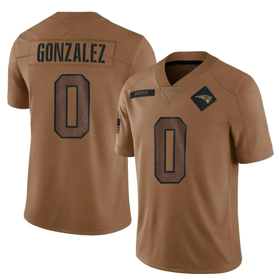 Kieara NE.Patriots #0 Christian Gonzalez Player Brown Salute To Service Limited Stitched Jerseys
