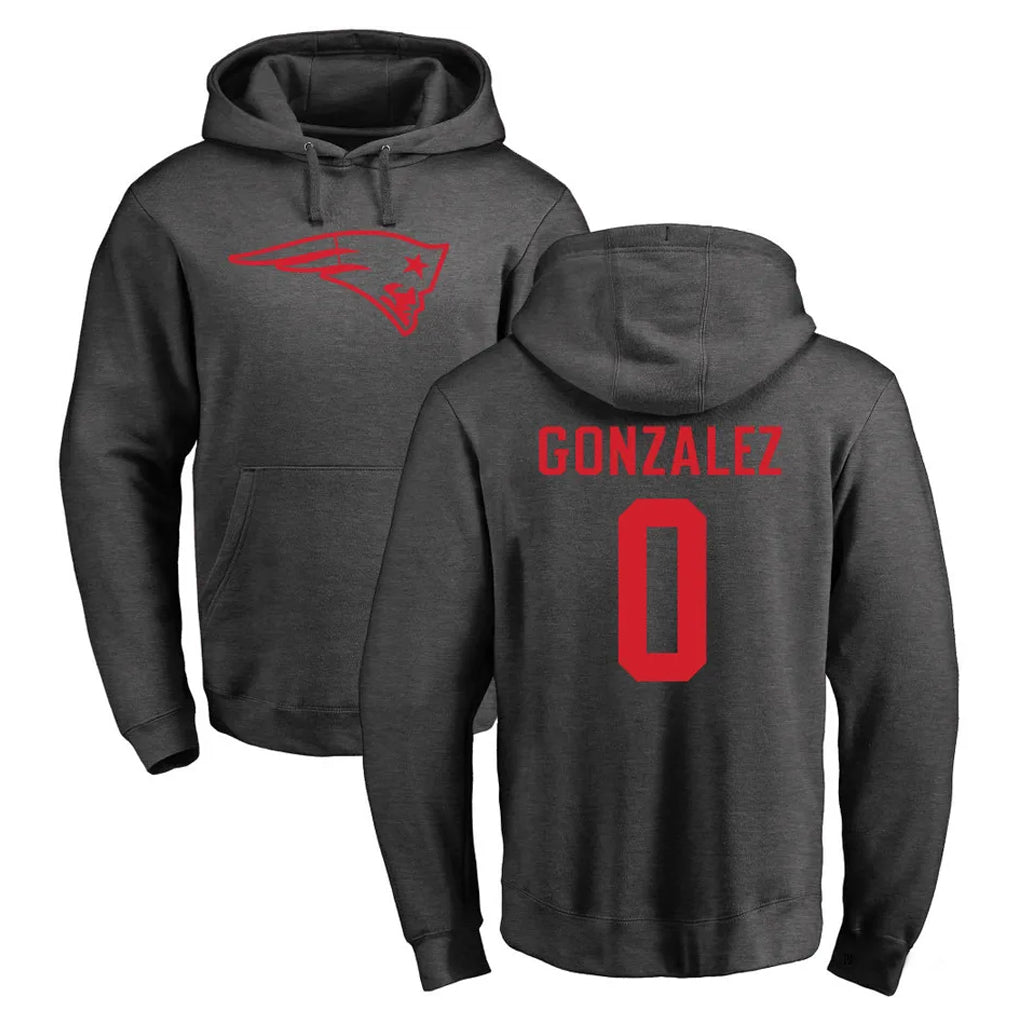 Kieara NE.Patriots #0 Christian Gonzalez Player Gray Pullover Hoodies Home Game Stitched Jerseys