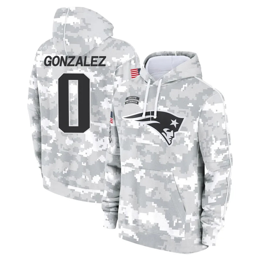 Kieara NE.Patriots #0 Christian Gonzalez Player Salute to Service Hoodies Stitched Jerseys