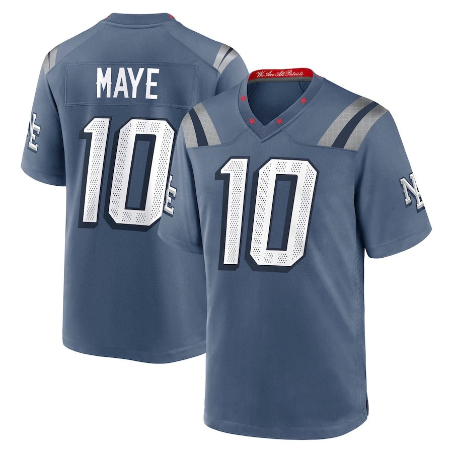 Kieara NE.Patriots #10 Drake Maye Player Storm Blue Rivalries Collection Game Stitched Jerseys