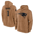Kieara NE.Patriots #1 A.J. Brown Player Brown Salute to Service Pullover Hoodies Limited Game Stitched Jerseys