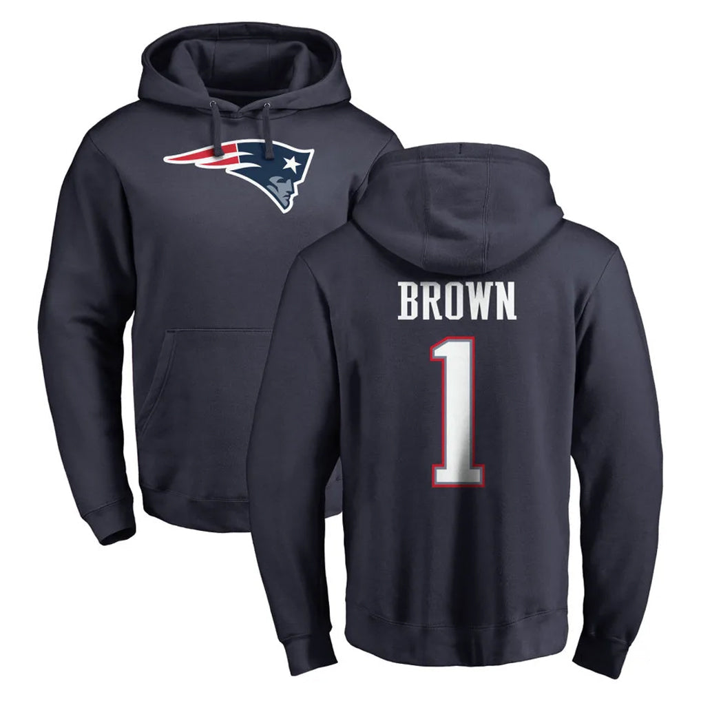 Kieara NE.Patriots #1 A.J. Brown Player Navy LOGO Pullover Hoodies Home Game Stitched Jerseys