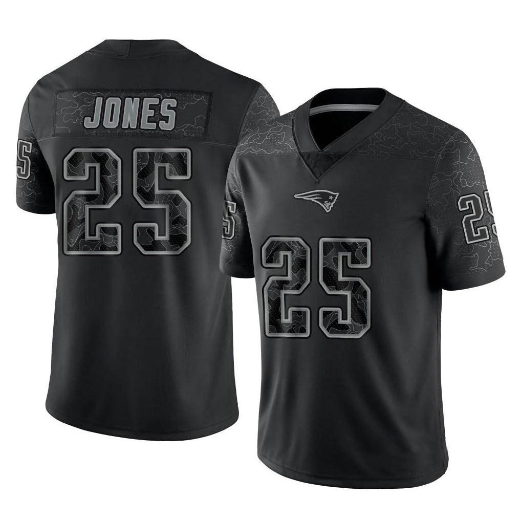 Kieara NE.Patriots #25 Marcus Jones Player Black Reflective LImited Home Game Stitched Jerseys